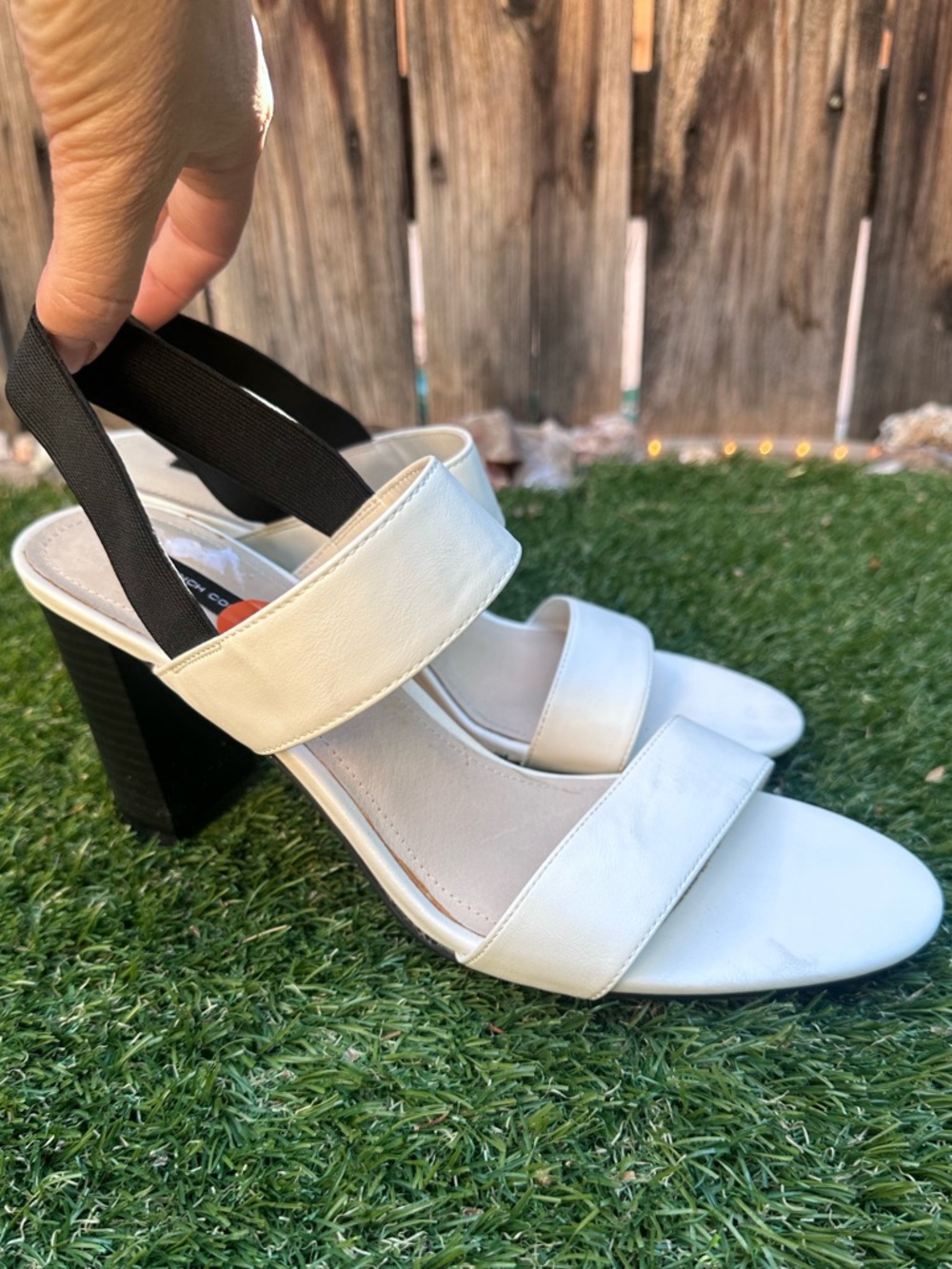French Connection White Two-Strap Slingback Heels